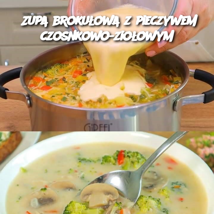 Zupa brokułowa z pieczywem czosnkowo-ziołowym